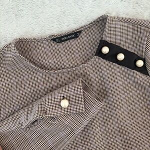 Zara Women's L Blouse Top Houndstooth Pearl Career Work‎ Academia Old Money